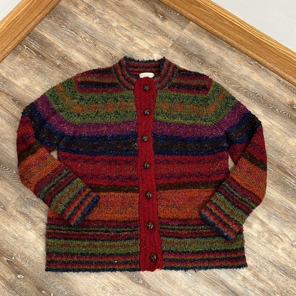 Appleseeds Women’s Size Large Crewneck Cardigan Sweater Multi Color Button Up - Picture 12 of 13